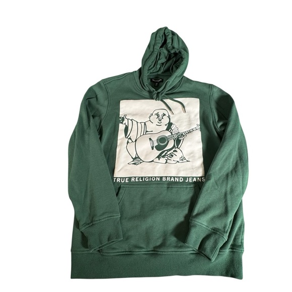 True Religion Buddha Graphic Hoodie Green Pullover Men's Size M Sweatshirt - Picture 6 of 10